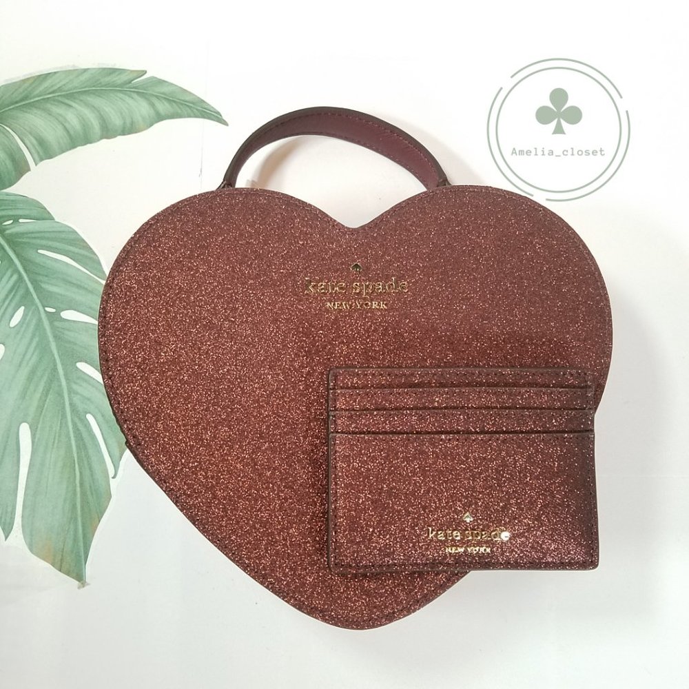 KATE SPADE LOVE SHACK  HEART DEEP NOVA GLITTER FABRIC CROSSBODY BAG CARD HOLDER